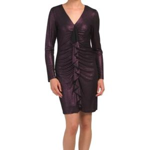 NWT Sam Edelman Women’s Long Sleeve Metallic Ruffle Sheath Dress, Purple Size 14